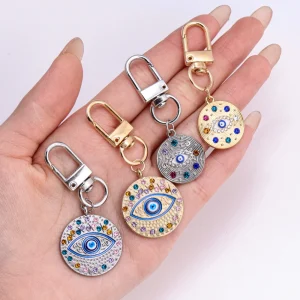 2 pezzi portachiavi in metallo zircone bling ciondolo malocchio blu chiusura girevole portachiavi donna portachiavi per auto accessorio decorativo 1