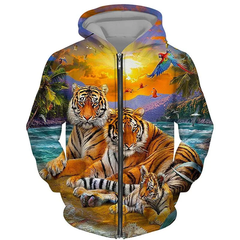 Felpe con cerniera primaverili e autunnali Felpe con cappuccio con cerniera con stampa 3D The Lion da uomo Felpe Abbigliamento casual da uomo Cappotti da donna 1