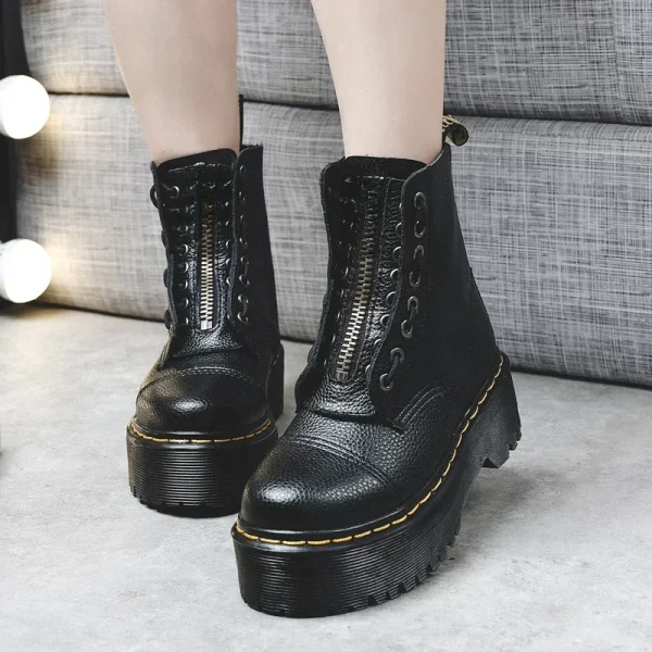 Stivali da donna Stivali con plateau in vera pelle Scarpe da moto Cerniera frontale Suole ottiche Moda Stivali invernali da uomo punk sexy 35-46 1