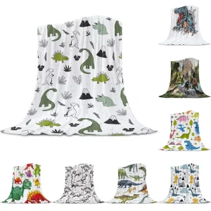 Coperta in pile di corallo con pianta di dinosauro verde animale, coperta per divano in flanella, coperta piccola per bambini, tessili per la casa 1