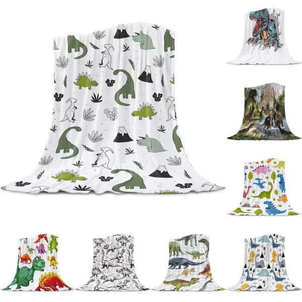 Coperta in pile di corallo con pianta di dinosauro verde animale, coperta per divano in flanella, coperta piccola per bambini, tessili per la casa 1