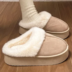 Pantofole soffici da donna Nuove scarpe calde con plateau in peluche per l'inverno Semi-pantofole senza tacco per interni Scarpe in cotone antiscivolo per esterni 1