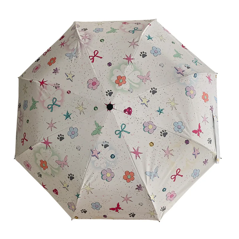 Ombrello pieghevole automatico Fashion Star Butterfly UPF 50+ Rivestimento nero Protezione solare e ombrellone da viaggio compatto antipioggia 6