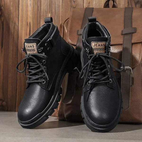 Stivaletti invernali in pelle casual Comodi stivali da moto da uomo Caldi da esterno con pelliccia Botas Scarpe casual classiche da uomo alte 2