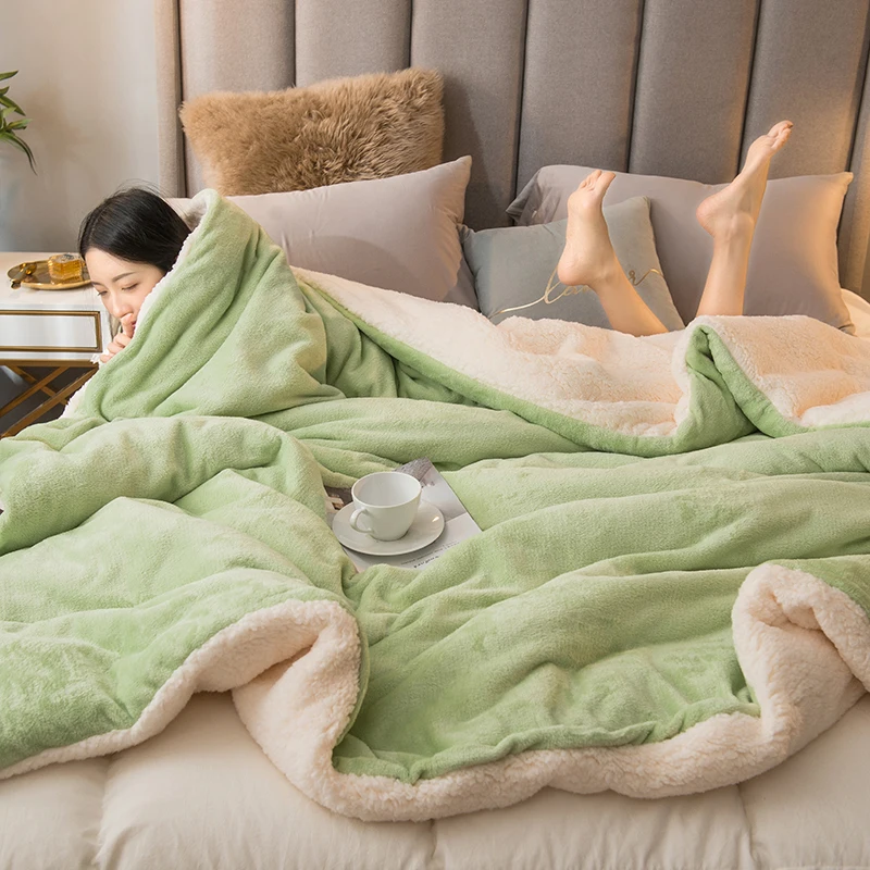 Mantieni caldo imitazione lana d'agnello Copertura versatile Coperta super morbida peluche Comoda coperta di flanella Scialle morbido e soffice addensato 4