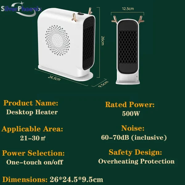 Ventilatori riscaldanti elettrici da 500 W Riscaldamento portatile da tavolo a basso consumo per macchina scaldapiedi a mano per ufficio domestico per l'inverno 6