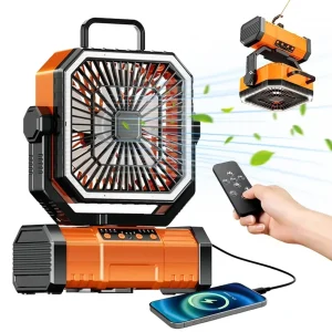 Ventilatore da campeggio con ventola alimentata a batteria da 20000 mAh con 360 °   Gancio per appendere la rotazione per tende da pesca Ventilatore da soffitto da campeggio ricaricabile da scrivania 1