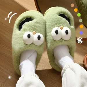 Pantofole in cotone per cani con occhi grandi da donna Pantofole in cotone simpatico cartone animato in peluche da donna Coppia scarpe antiscivolo per la casa per interni per le donne 1