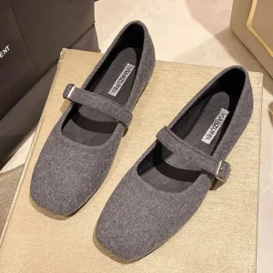 2025 Scarpe Mary Janes in feltro da donna Ballerine con punta quadrata per donna Scarpe da donna con cinturino con fibbia di nuova moda Primavera Autunno 1