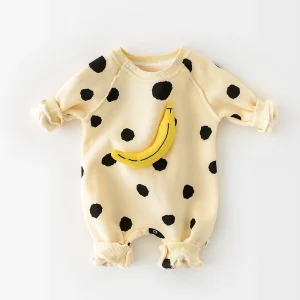 Vestiti per bambini primaverili Pagliaccetto a banana Indumenti da notte in cotone Vestiti coreani per neonati Ragazzo Ragazza Body Banana Dot Tuta per bambini 1