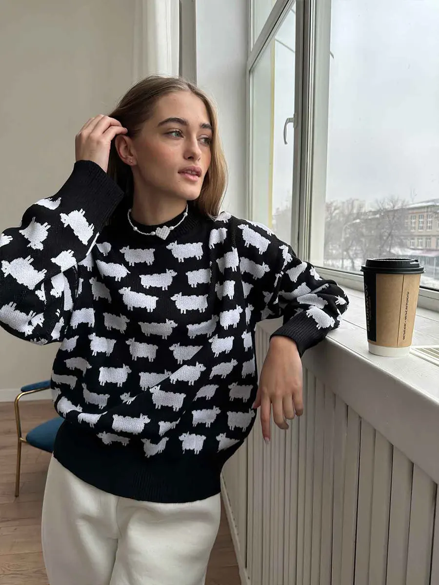 Maglione lavorato a maglia con scollo a O di pecora da donna Maglieria Pullover grigio Maglione lavorato a maglia allentato Blu Rosso Nero Verde Pull Autunno Inverno 2025 Nuovo 2