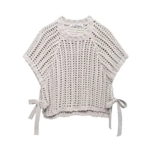 Pullover in maglia scavata da donna casual girocollo con lacci maglione con fiocco femminile autunno maniche corte maglieria solida da donna 1