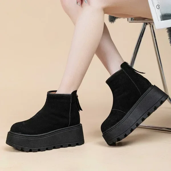 Fujin 7cm Stivali da neve in vera pelle scamosciata di mucca Stivaletti da donna con plateau e zeppa Stivali invernali in peluche Chelsea Scarpe da donna 6