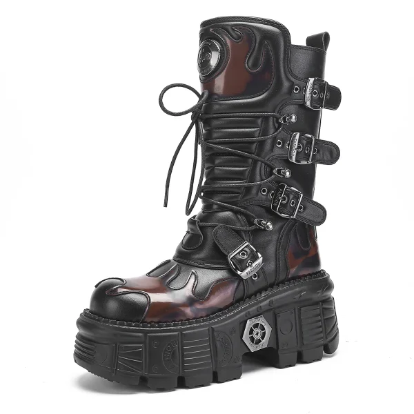 Stivali corti personalizzati Stivali da moto Heavy Metal Versatile a metà polpaccio da donna Rock Dark Cyberpunk 3