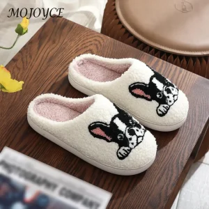 Pantofole Bulldog in peluche Pantofole pelose Kawaii Pantofole morbide antiscivolo a nuvola Comode pantofole calde per l'autunno inverno 1