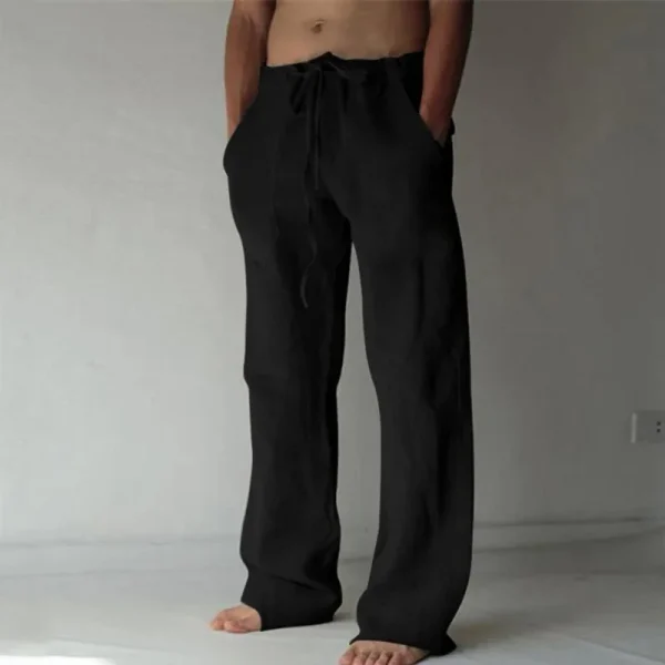 Pantaloni lunghi da uomo in cotone e lino pantaloni estivi in lino traspirante tinta unita pantaloni Casual da uomo Casual elastici in vita Harajuku Trous 2
