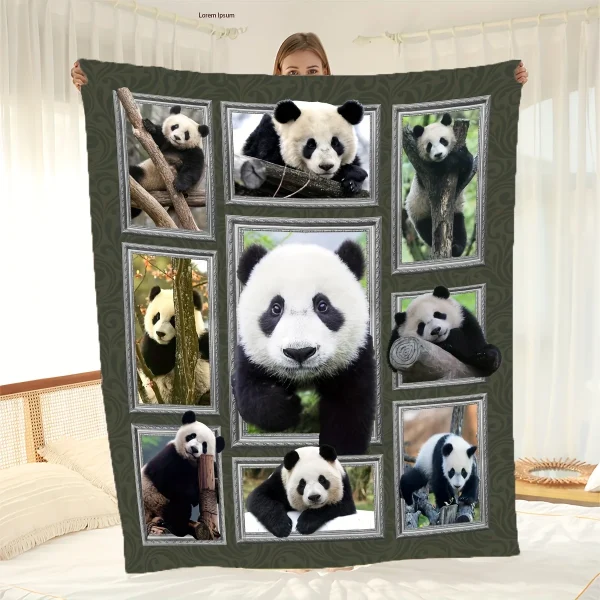 Coperta in peluche modello panda Confortevole stile moderno universale quattro stagioni adatta per divano letto Coperta decorativa da viaggio 1