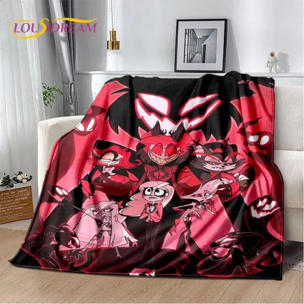 Cartoon H-Helluva Boss Blitzo H-Hazbin Hotel Morbida coperta di flanella per letto Camera da letto Divano Picnic, Coperta da tiro per il tempo libero all'aperto 6