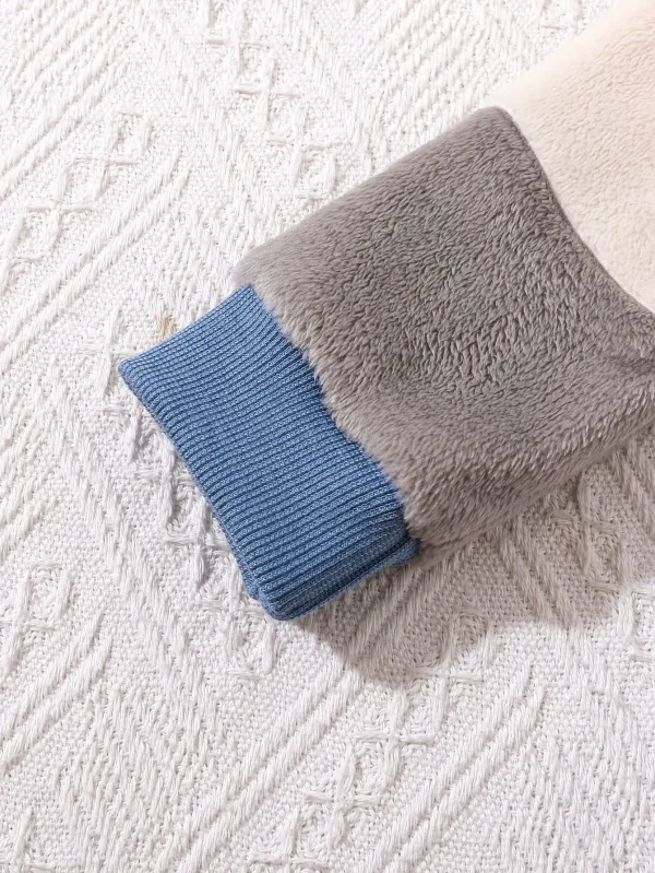 Autunno e inverno bambino velluto caldo confortevole morbido outdoor antivento casual carino tuta a maniche lunghe patchwork stampa di lettere 5