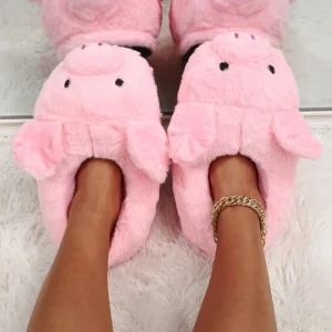 Simpatico cartone animato maiale scarpe calde invernali donna copertura del tallone pantofole da pavimento per la casa morbida pelliccia coperta soffice casa camera da letto diapositive per ragazze 1