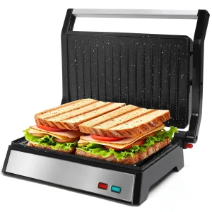 Aigostar Hett Pro Panini Maker/piastra per tostapane, rivestimento antiaderente in pietra ecologica, vassoio per grasso, pressa per Sandwich, padella elettrica, 1500 1