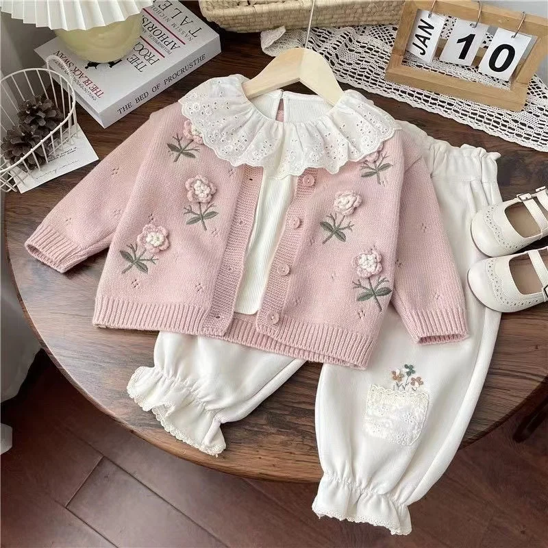 Maglioni per ragazze 2024 autunno nuovi bambini maglione lavorato a maglia Cardigan inverno abbigliamento caldo Cardigan bambina 5