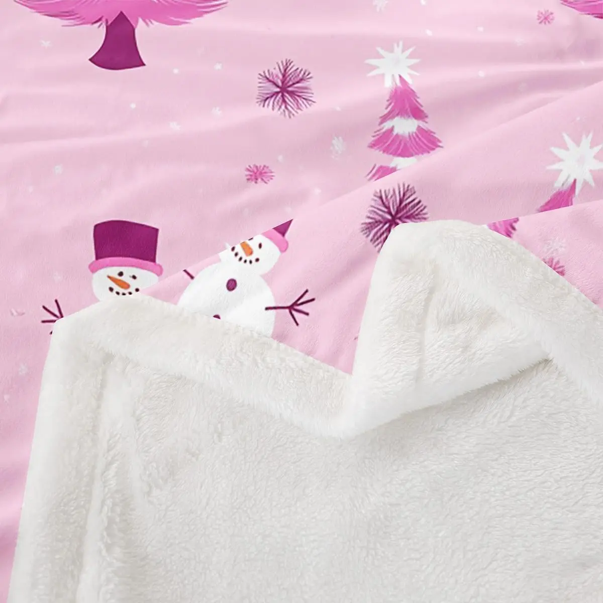 Coperta in pile di buon Natale Coperta Sherpa per albero di Natale e pupazzo di neve per bambini Donne Uomini Peluche Fuzzy Fiocco di neve 3