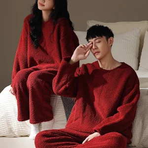 DAIMELU pigiama da sposa rosso per coppia da donna autunno e inverno in pile corallo addensato da uomo pigiama da uomo set da notte maschile 1