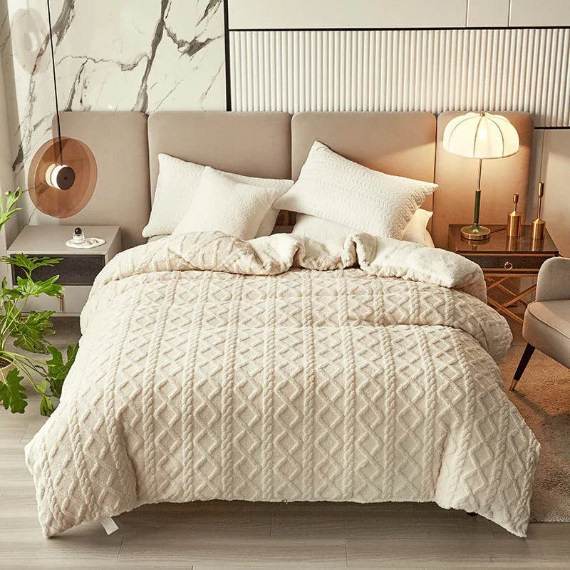 Copripiumino in taffetà con motivo geometrico Coperta invernale calda e morbida in velluto di cristallo Copripiumino doppio in peluche addensato senza federe 2