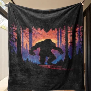 1pc Mysterious Forest Creature Fleece Throw Blanket – Large, Plush, Vibrant Sunset Hues, Ideal for Home Decor, Sofa, Car, and 1