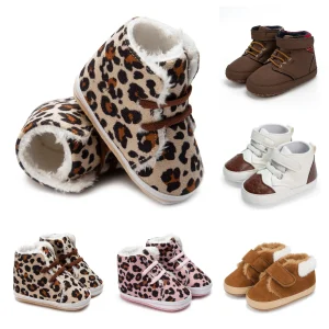 Scarpe sportive alte per bambini con stampa leopardata Scarpe da ginnastica casual con cinturino a T autunno inverno Suola morbida antiscivolo Color block Primi camminatori 1
