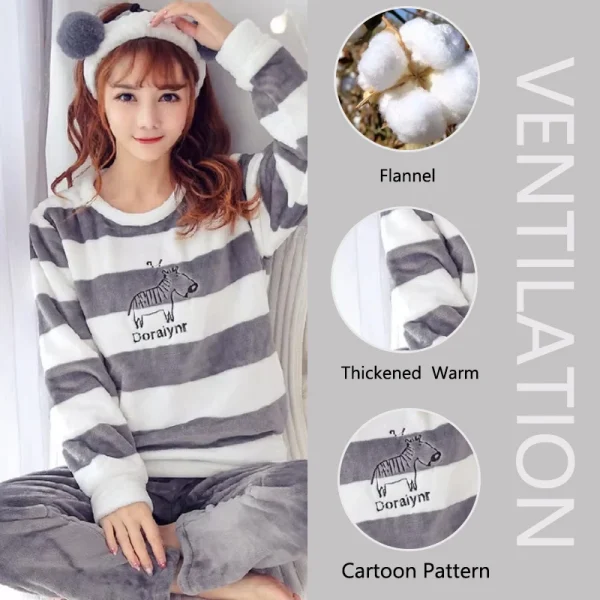 Pigiama autunnale e invernale in flanella calda ispessita Pigiama femminile Simpatico cartone animato Pigiama Homewear Indumenti da notte in velluto corallo 3