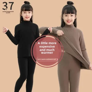 Giacca autunnale per bambini foderata in pile e ispessita Strato base per bambini Polo superiore/collo tartaruga Abito caldo per bambini di mezzo a grande 1