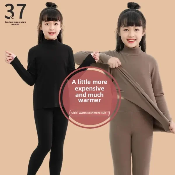 Giacca autunnale per bambini foderata in pile e ispessita Strato base per bambini Polo superiore/collo tartaruga Abito caldo per bambini di mezzo a grande 1