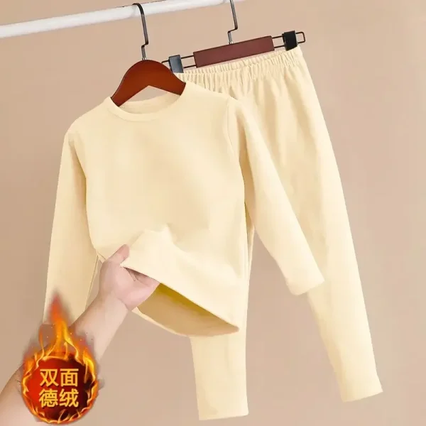 Set di biancheria intima calda ispessita per bambini in tinta unita invernale Ragazzi e ragazze con supporto caldo Vestiti autunnali Pantaloni autunnali Set pigiama 5