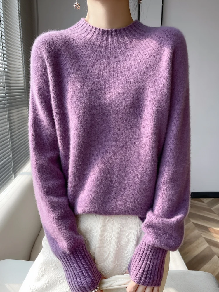 Pullover maglione con collo a lupetto in Cashmere da donna spessa autunno inverno 100% maglieria in lana Merino manica Raglan Solid Basic Casual Tops 5