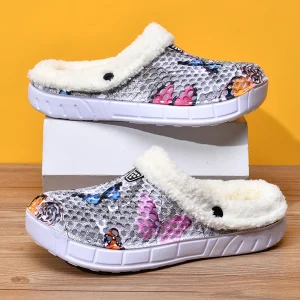 Pantofole da donna in cotone con motivo a farfalla, zoccoli, ciabatte, autunno e inverno, calde e ispessimento in velluto 1