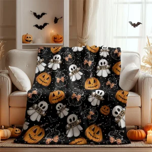 Coperta spettrale di Halloween: fantasmi, zucche e pipistrelli per le notti accoglienti! Coperta in flanella, morbida e confortevole, regalo