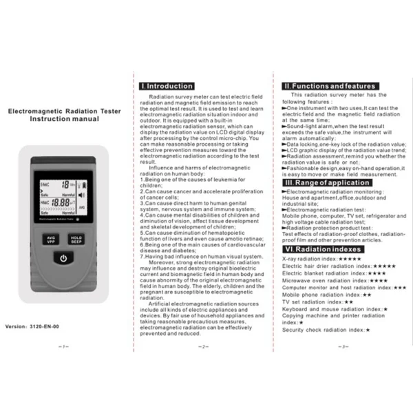 Tester di radiazioni digitali GM3120 Rilevatore di radiazioni elettromagnetiche digitali Tester EMF Tester di radiazioni Rilevatore di radiazioni GM3120 4