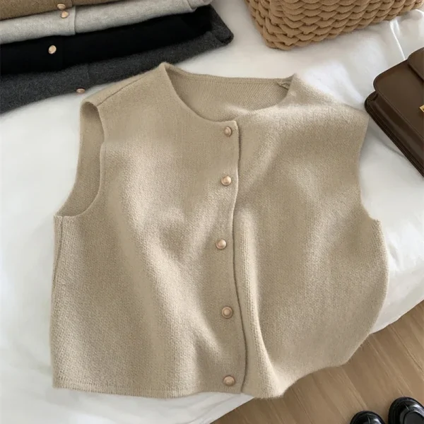 Autunno nuove donne cardigan coreano elegante lavorato a maglia senza maniche maglione casual femminile carri armati moda nuove top casual da donna slim 5