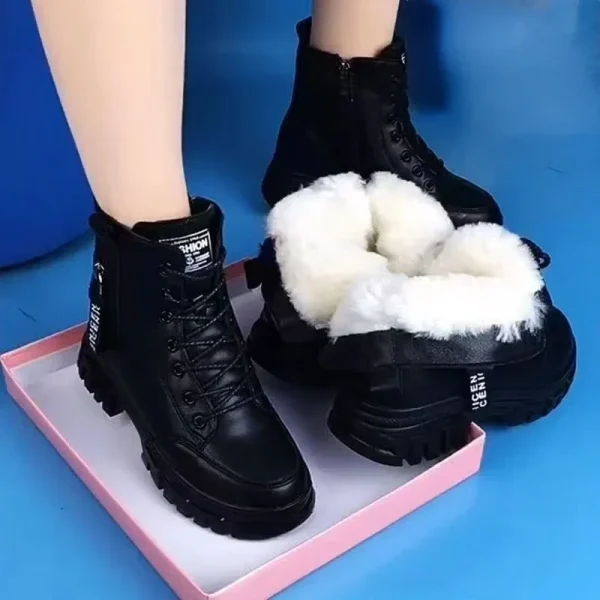 2024 stivali di pelliccia caldi invernali casual autunno tacchi alti scarpe con cerniera stivali con plateau in lana calda per donna Botas femminili neri 1