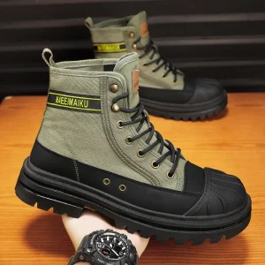 Stivali da uomo quattro stagioni stivali casual alti stivali di tela stivali da esterno con suola spessa antiscivolo con suola morbida stivali per utensili alla moda 1