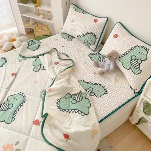 Set di coperte estive a doppia faccia Cool Feeling Set di biancheria da letto trapuntata estiva setosa Set di lenzuola con angoli in lattice trapuntato in seta di ghiaccio 1