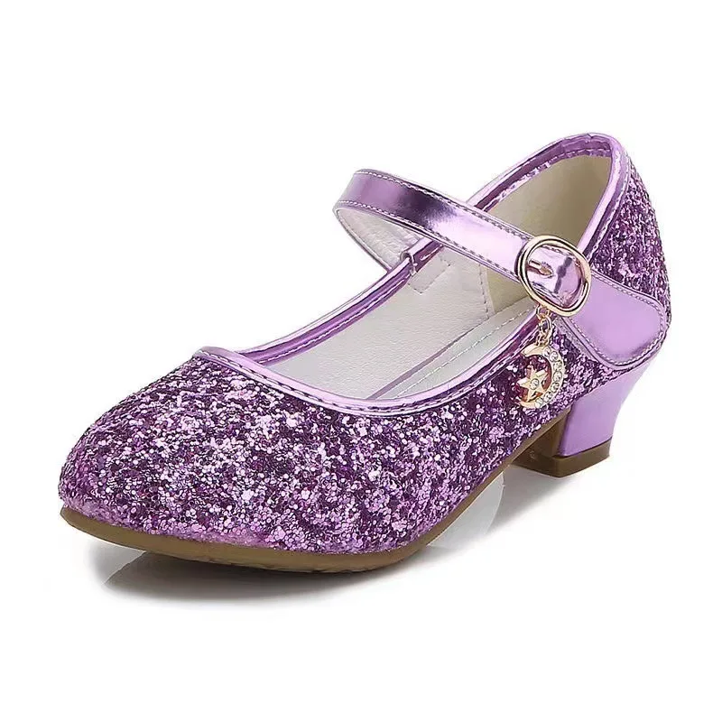Scarpe da ragazza Bambini Sandali con tacco alto in cristallo glitterato Fibbia alla moda Scarpe da ballo principessa per bambini Scarpe in pelle per prestazioni per studenti 6