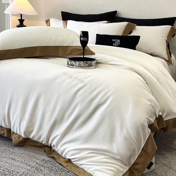 800TC Lyocell Cotone Set di biancheria da letto di lusso Morbido setoso Colore puro Stile hotel Copripiumino Lenzuolo con angoli Federa 4 pezzi 3