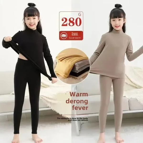 Giacca autunnale per bambini foderata in pile e ispessita Strato base per bambini Polo superiore/collo tartaruga Abito caldo per bambini di mezzo a grande 2