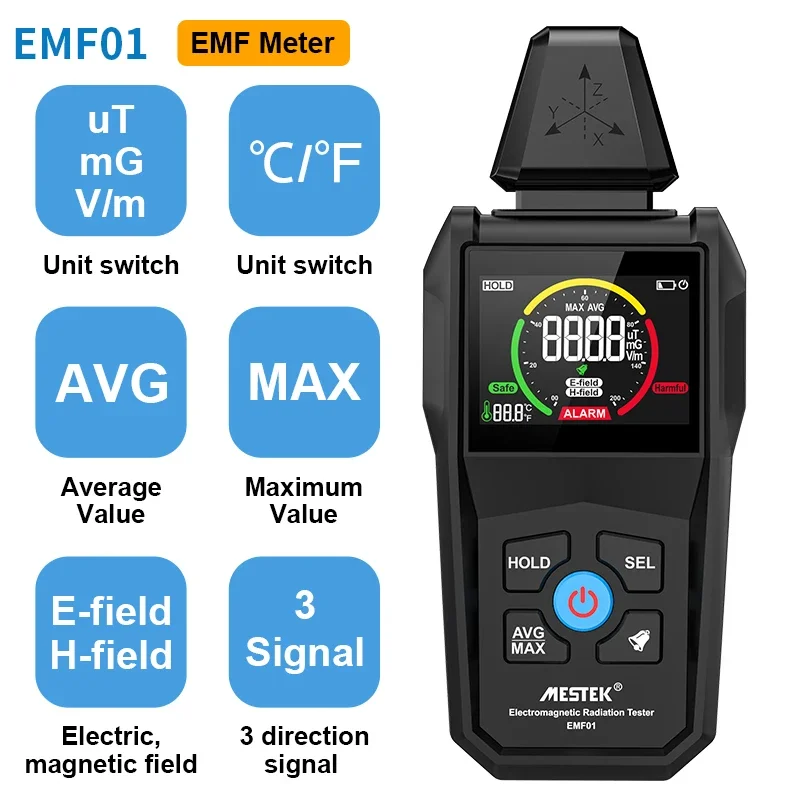 Mestek Misuratore EMF Rilevatore di radiazioni di campo elettromagnetico Tester EMF per rilevatore EMF domestico Attrezzatura per la caccia ai fantasmi Strumento professionale 3