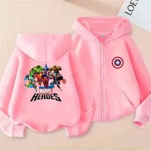 Cappotto per bambini Felpa con cappuccio con zip Capitan America Marvel Abbigliamento Ragazza rosa Ragazzo Cerniera stile Casual 3-12 anni Felpe per bambini Top 1
