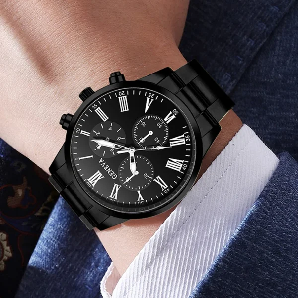 Set di orologi da uomo da 2 pezzi Set di orologi al quarzo alla moda di tendenza aziendale adatto per l'abbigliamento quotidiano abbinato al regalo perfetto 3