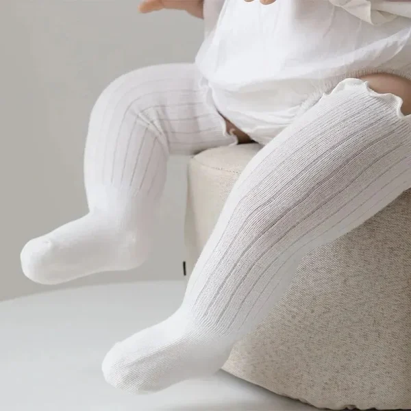 3 paia/lotto neonate calzini pizzo con volant in cotone solido lungo al ginocchio calzini per bambini neonato primavera bambini volant carino Socken 6